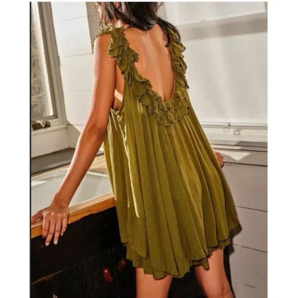 Free People Sleeveless Whimsy Raw Hem Mini Goth Artsey Gauzy Festival Dress M - Picture 3 of 10